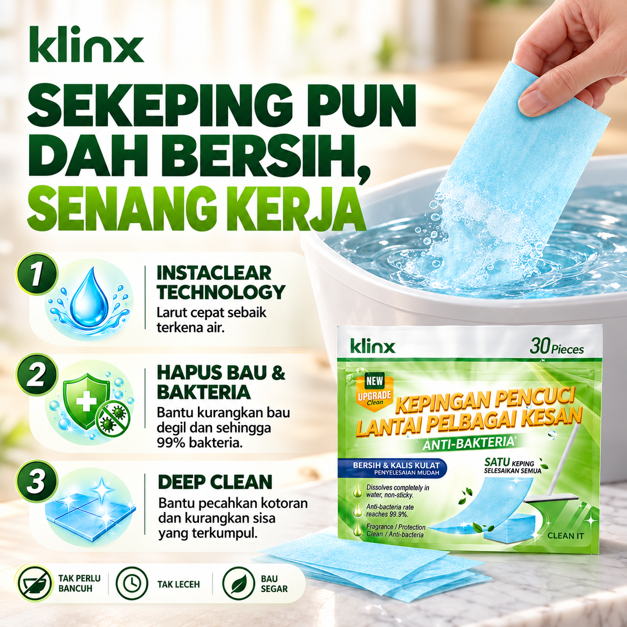 Kepingan larut dalam baldi air