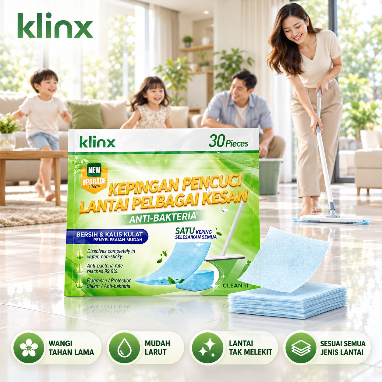 Kepingan tisu mop lantai warna-warni